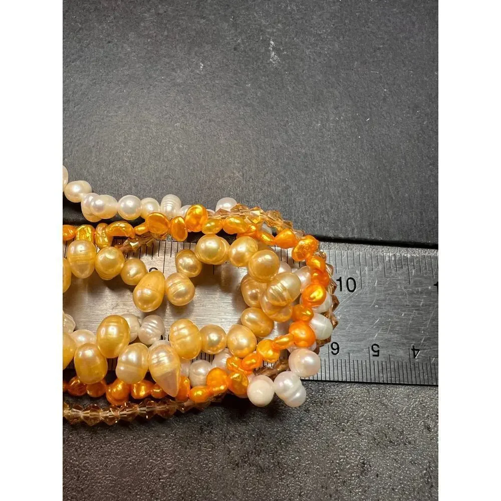 NEW yellow freshwater pearl multi strand necklace with sterling silver clasp
